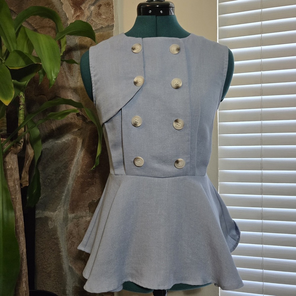 100% Linen The Wonderful Wizard of Oz Dorothy Peplum Top High Neck Coquette